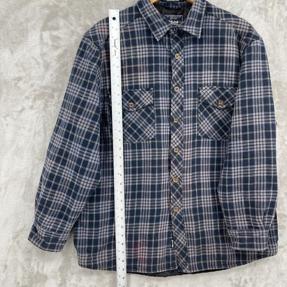 Levi's Blue Plaid Quilted Shacket Heavy Flannel Shirt Grunge Distressed - Picture 13 of 13